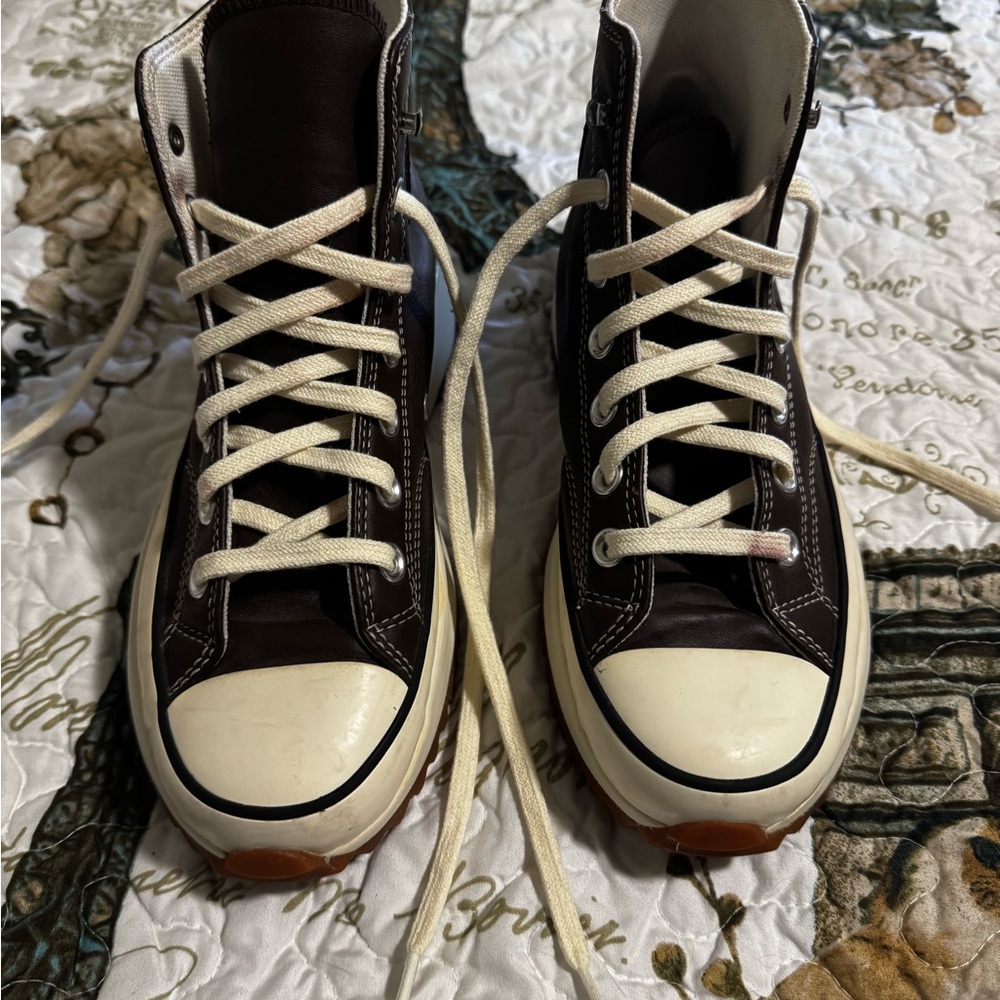 Converse Dark Brown Leather Platform Sneakers - image 1